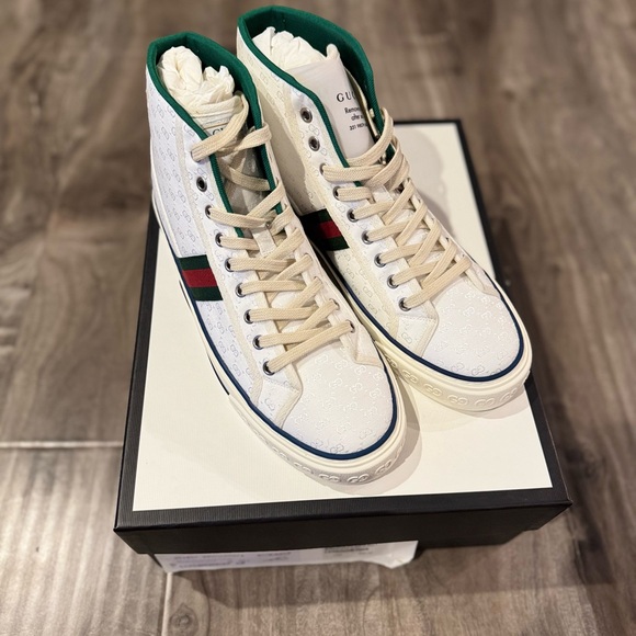 Brand new Gucci White and Green High-Top Sneakers size 9 - 9.5 - Picture 1 of 8